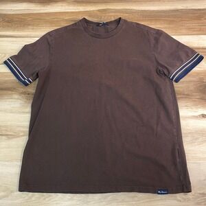 Ben Sherman T Shirt Mens Medium Brown Double Stripe Sleeve Crew Neck Size M